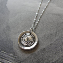 Load image into Gallery viewer, Such Is Life Wax Seal Necklace - antique wax seal charm jewelry Sail Boat French motto - RQP Studio