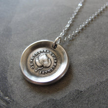 Load image into Gallery viewer, Leaf Wax Seal Necklace - antique wax seal jewelry Evergreen Leaf French motto I Change Only In Death - RQP Studio