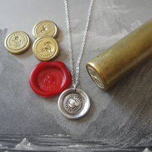 Load image into Gallery viewer, Leaf Wax Seal Necklace - antique wax seal jewelry Evergreen Leaf French motto I Change Only In Death - RQP Studio