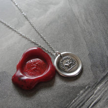 Load image into Gallery viewer, Wax Seal Necklace Fidelity Guides Me - antique wax seal charm jewelry Cupid and Dog German motto - RQP Studio