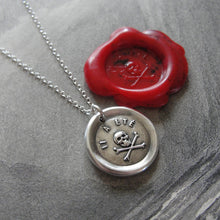 Load image into Gallery viewer, Skull Wax Seal Necklace - antique wax seal charm jewelry Memento Mori - It Hath Been - remember mortality - RQP Studio