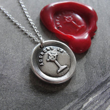 Load image into Gallery viewer, Cross Wax Seal Necklace - antique wax seal charm jewelry Christian Crown of Thorns French motto in fine silver - RQP Studio