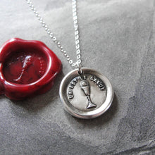 Load image into Gallery viewer, Salvation Wax Seal Necklace Holy Chalice - antique wax seal charm jewelry with Christian symbol - RQP Studio