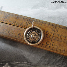 Load image into Gallery viewer, Wax Seal Charm Theatre Mask- antique wax seal jewelry in bronze with French motto - RQP Studio