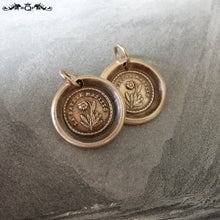 Load image into Gallery viewer, Flower Wax Seal Charm - Lips Are Sealed - antique wax seal jewelry forget me not pendant in bronze - RQP Studio