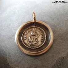 Load image into Gallery viewer, Flower Wax Seal Charm - Lips Are Sealed - antique wax seal jewelry forget me not pendant in bronze - RQP Studio