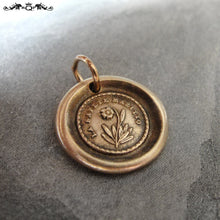Load image into Gallery viewer, Flower Wax Seal Charm - Lips Are Sealed - antique wax seal jewelry forget me not pendant in bronze - RQP Studio