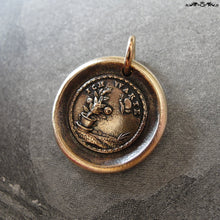 Load image into Gallery viewer, Wax Seal Charm - Flower and Butterfly - antique wax seal jewelry German motto I Wait - RQP Studio