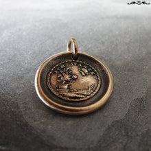Load image into Gallery viewer, Wax Seal Charm - Flower and Butterfly - antique wax seal jewelry German motto I Wait - RQP Studio