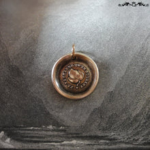 Load image into Gallery viewer, Leaf Wax Seal Charm - antique wax seal jewelry pendant French Constancy motto I Change Only In Death - RQP Studio