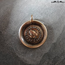 Load image into Gallery viewer, Leaf Wax Seal Charm - antique wax seal jewelry pendant French Constancy motto I Change Only In Death - RQP Studio