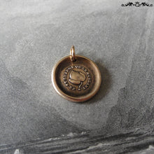 Load image into Gallery viewer, Leaf Wax Seal Charm - antique wax seal jewelry pendant French Constancy motto I Change Only In Death - RQP Studio