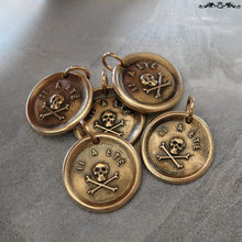 Load image into Gallery viewer, Skull Wax Seal Charm - antique wax seal jewelry pendant Memento Mori skull French motto It Hath Been - RQP Studio