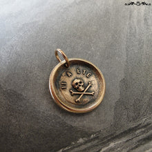 Load image into Gallery viewer, Skull Wax Seal Charm - antique wax seal jewelry pendant Memento Mori skull French motto It Hath Been - RQP Studio