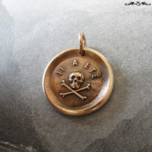 Load image into Gallery viewer, Skull Wax Seal Charm - antique wax seal jewelry pendant Memento Mori skull French motto It Hath Been - RQP Studio