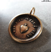 Load image into Gallery viewer, My Heart Is Yours Wax Seal Charm with cross and heart - antique wax seal jewelry - RQP Studio