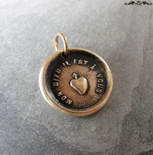 Load image into Gallery viewer, My Heart Is Yours Wax Seal Charm with cross and heart - antique wax seal jewelry - RQP Studio