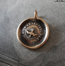 Load image into Gallery viewer, Holy Spirit Wax Seal Charm - antique wax seal jewelry pendant Christian Faith motto Forsake Me Not - RQP Studio