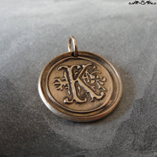 Load image into Gallery viewer, Wax Seal Charm Initial K - wax seal jewelry pendant alphabet charms Letter K - RQP Studio