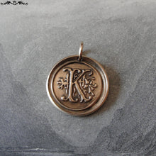 Load image into Gallery viewer, Wax Seal Charm Initial K - wax seal jewelry pendant alphabet charms Letter K - RQP Studio