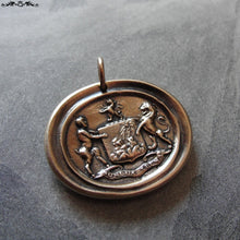 Load image into Gallery viewer, Wax Seal Charm Satyr & Lion crest - antique wax seal jewelry pendant Latin strength motto The World Trembles - RQP Studio