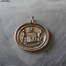 Load image into Gallery viewer, Wax Seal Charm Satyr & Lion crest - antique wax seal jewelry pendant Latin strength motto The World Trembles - RQP Studio