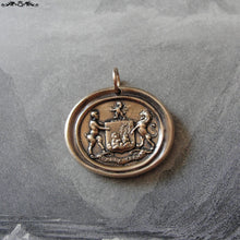 Load image into Gallery viewer, Wax Seal Charm Satyr & Lion crest - antique wax seal jewelry pendant Latin strength motto The World Trembles - RQP Studio