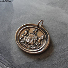 Load image into Gallery viewer, Wax Seal Charm Satyr & Lion crest - antique wax seal jewelry pendant Latin strength motto The World Trembles - RQP Studio