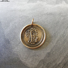 Load image into Gallery viewer, Wax Seal Charm Initial E - wax seal jewelry letter E pendant alphabet in bronze - RQP Studio