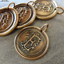 Load image into Gallery viewer, Wax Seal Charm Initial E - wax seal jewelry letter E pendant alphabet in bronze - RQP Studio