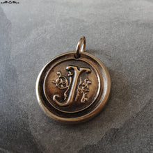 Load image into Gallery viewer, Wax Seal Charm Initial J - wax seal jewelry pendant alphabet charms Letter J - RQP Studio