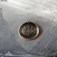 Load image into Gallery viewer, Bronze Wax seal pendant - British Royal Coat of Arms crest - RQP Studio