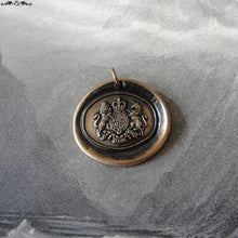 Load image into Gallery viewer, Bronze Wax seal pendant - British Royal Coat of Arms crest - RQP Studio