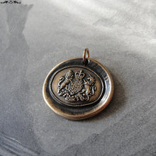 Load image into Gallery viewer, Bronze Wax seal pendant - British Royal Coat of Arms crest - RQP Studio