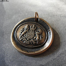 Load image into Gallery viewer, Bronze Wax seal pendant - British Royal Coat of Arms crest - RQP Studio