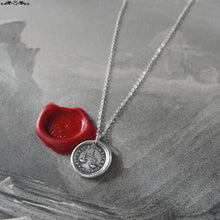 Load image into Gallery viewer, Wax Seal Necklace Love Is Light - antique French wax seal jewelry charm with scale cupid and butterfly - RQP Studio