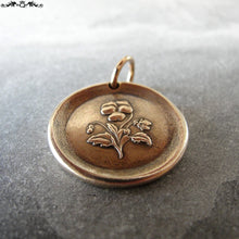 Load image into Gallery viewer, Pansy Wax Seal Charm - antique wax seal jewelry pendant - Language of Flowers - Heart's-Ease "In My Thoughts" - RQP Studio