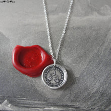 Load image into Gallery viewer, Wax Seal Necklace Love Is Light - antique French wax seal jewelry charm with scale cupid and butterfly - RQP Studio