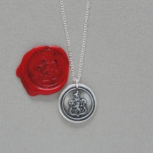 Load image into Gallery viewer, Rampant Lion Crest Wax Seal Necklace - Antique Silver Bravery Jewelry