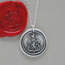 Load image into Gallery viewer, Rampant Lion Crest Wax Seal Necklace - Antique Silver Bravery Jewelry
