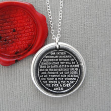 Load image into Gallery viewer, Lord's Prayer Wax Seal Necklace - Antique Silver Wax Seal Charm Jewelry Our Father