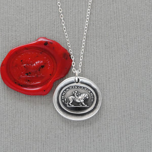 Love Conquers All - Silver Wax Seal Necklace Cupid And Lion - RQP Studio