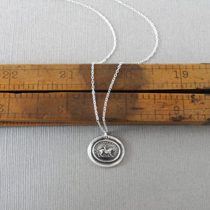 Love Conquers All - Silver Wax Seal Necklace Cupid And Lion - RQP Studio