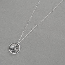 Load image into Gallery viewer, Lucky Clover Wax Seal Necklace - Hold Fast Good Luck Motto Antique Silver Shamrock Wax Seal Jewelry