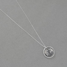 Load image into Gallery viewer, Lucky Clover Wax Seal Necklace - Hold Fast Good Luck Motto Antique Silver Shamrock Wax Seal Jewelry