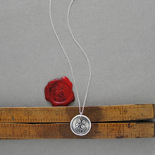 Load image into Gallery viewer, Lucky Clover Wax Seal Necklace - Hold Fast Good Luck Motto Antique Silver Shamrock Wax Seal Jewelry