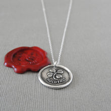 Load image into Gallery viewer, Lucky Clover Wax Seal Necklace - Hold Fast Good Luck Motto Antique Silver Shamrock Wax Seal Jewelry