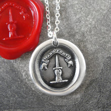 Load image into Gallery viewer, With A Strong Hand - Silver Wax Seal Necklace With Dagger Manu Forti