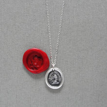 Load image into Gallery viewer, Meditate - Lion Wax Seal Necklace - Antique Silver Meditation Mantra Jewelry