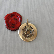 Load image into Gallery viewer, Memento Mori Wax Seal Pendant - Skull Bones Crown Antique Bronze Wax Seal Jewelry